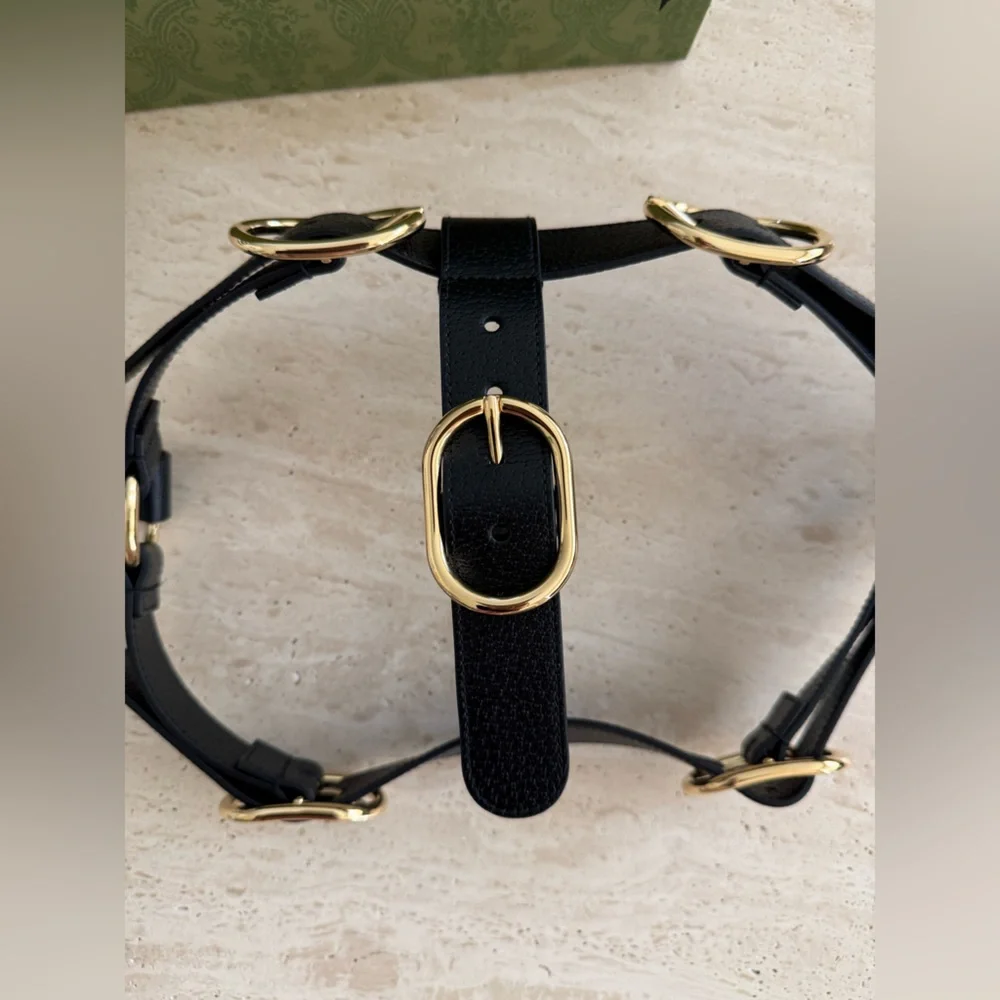 NWB Gucci GG Logo Leather Pet - Dog Black Harness Size L